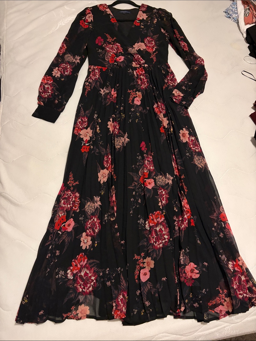 Rachel Zoe Black Maxi Dress with Pink and Red Floral Print